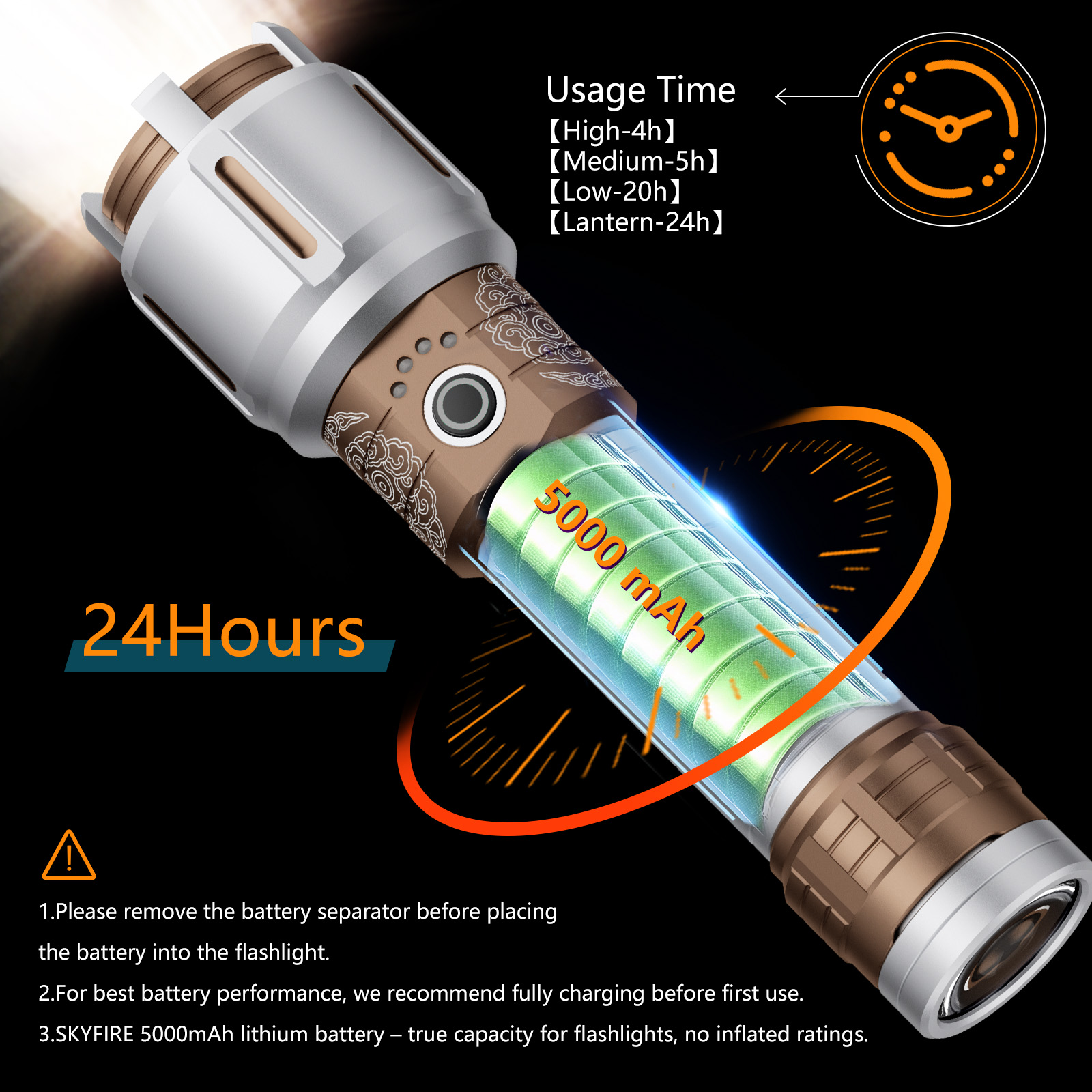 SKYFIRE 2503 LED Rechargeable Flashlights with Lightsaber, 3000 High Lumens Waterproof Zoomable Powerful Bright Flash Light for Home, Outdoor, Flash Saber Fans and Night Adventures with Ignition Lens