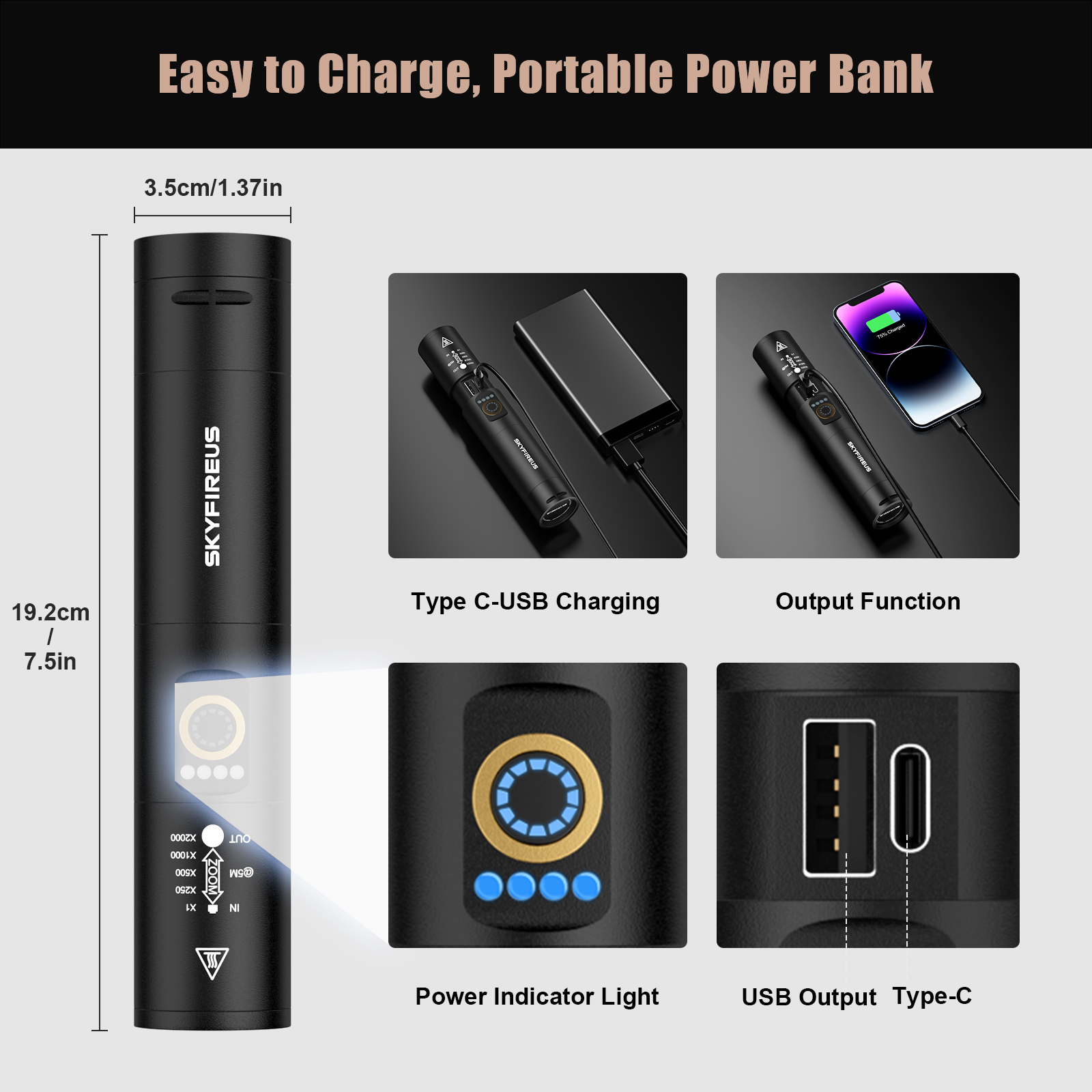 SKYFIRE 1353  FLASHLIGHT丨Portable & Fire-Starting