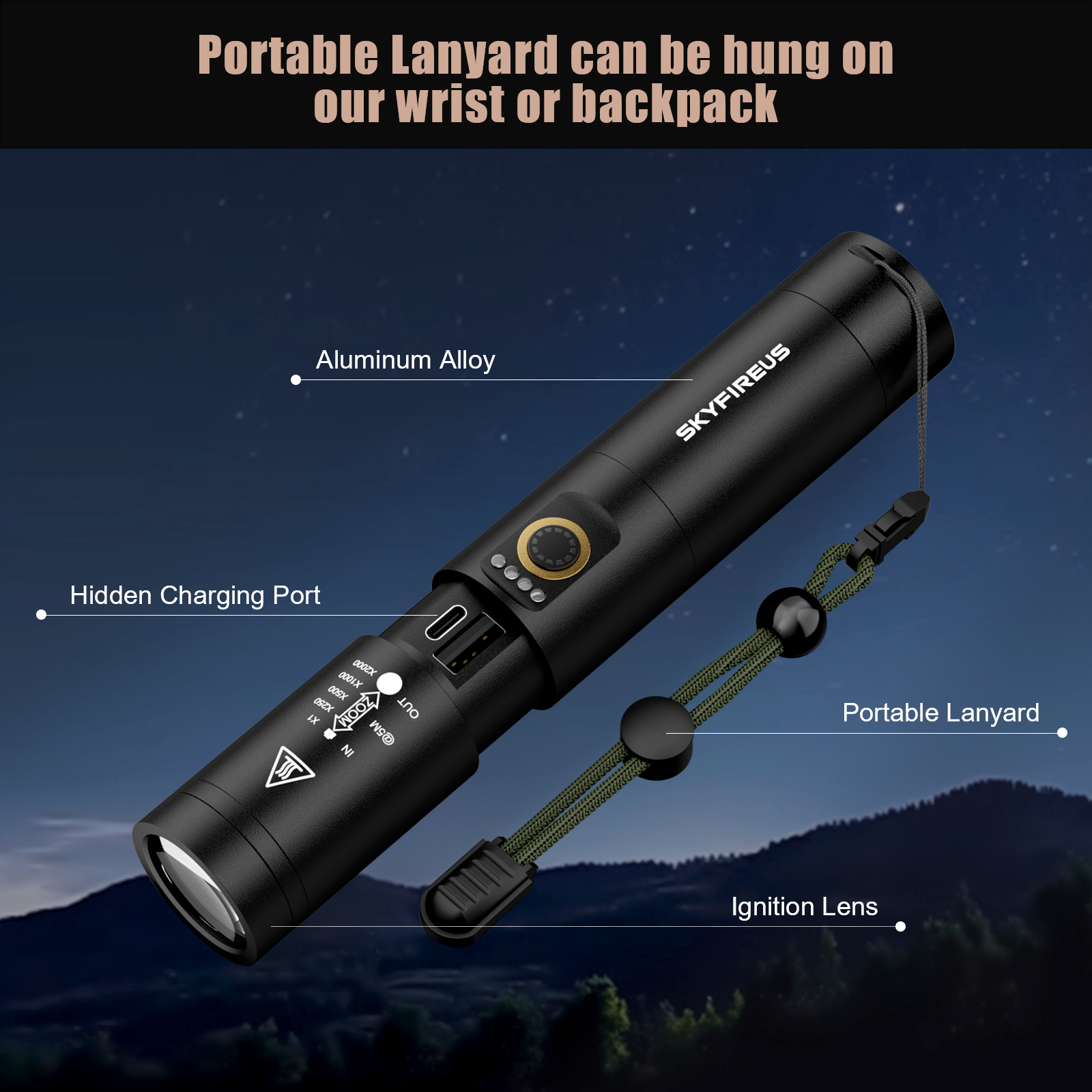 SKYFIRE 1353  FLASHLIGHT丨Portable & Fire-Starting