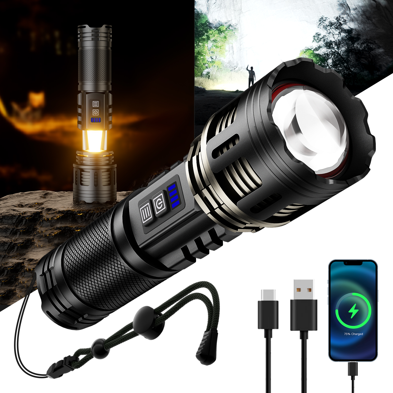 SKYFIRE 1130 Rechargeable Tactical Flashlight - 20,000 Lumens