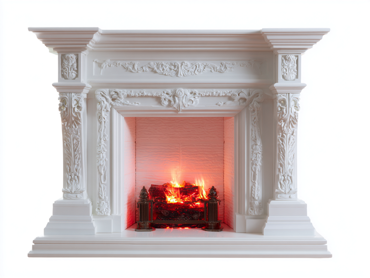 Kamin Marmoroptik 140x35x110 cm Weiß - Standkamin - Klassisches Design für Wohnzimmer-Sazoahome