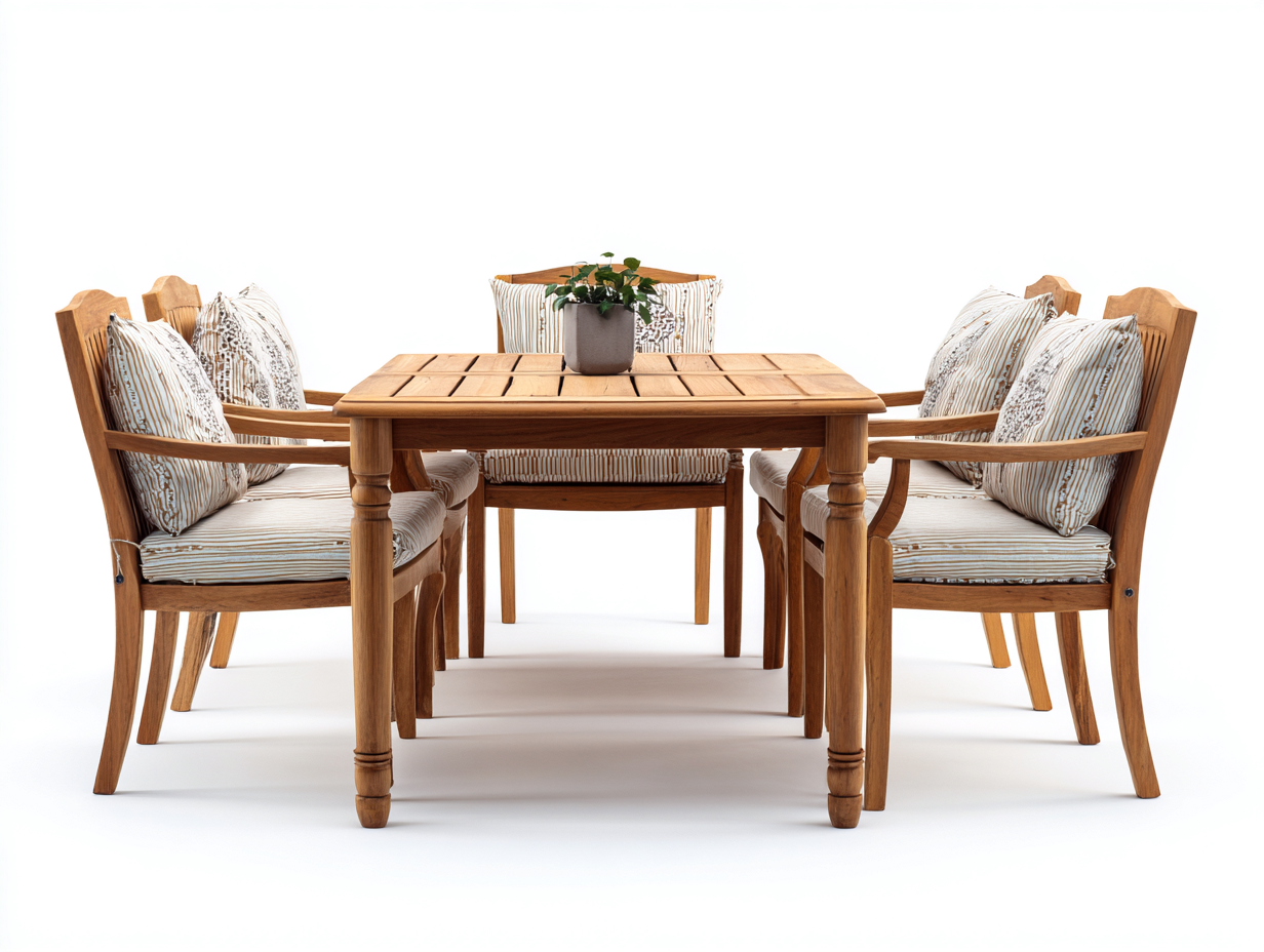 Garten Essgarnituren Holz 150x90x75 cm Natur-Beige - Esstisch Set mit Armlehnen - Klassisches Design für Garten Terrasse-Sazoahome