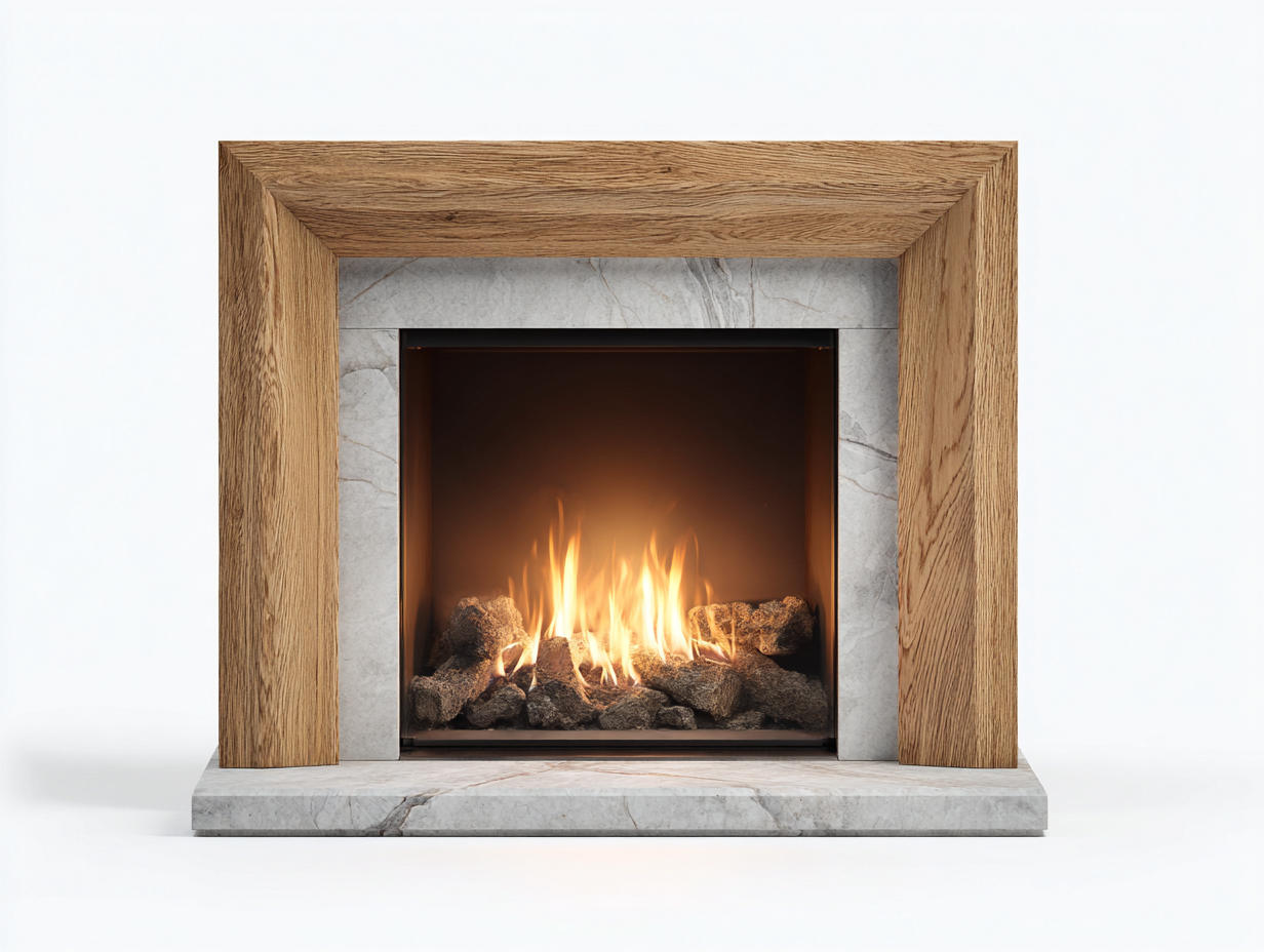 Kamin Holzwerkstoff Marmoroptik 120x40x80 cm Eiche-Weiß - Standkamin - Modernes Design für Wohnzimmer-Sazoahome