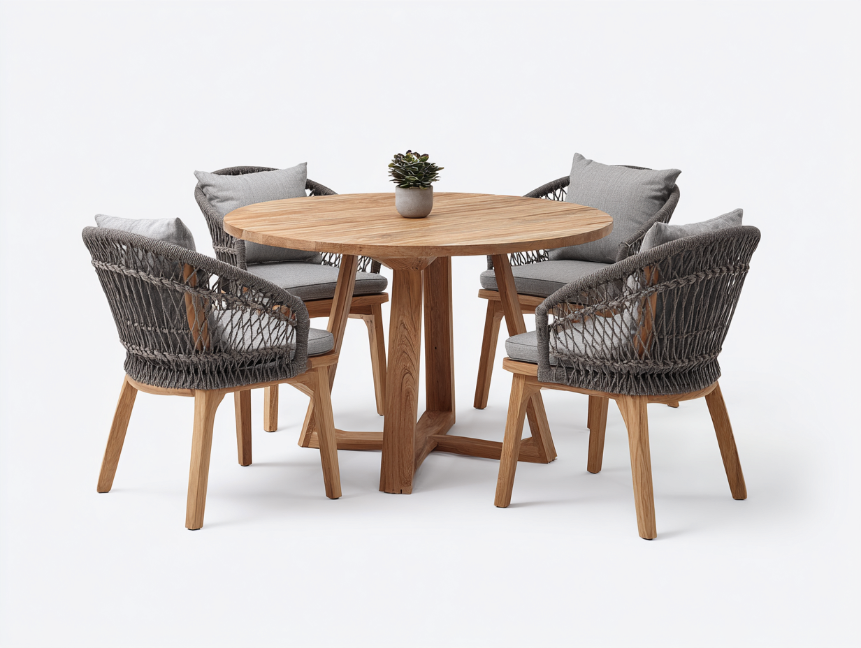 Garten Essgarnituren Holz Massiv Rundtisch 120x120x75 cm Grau Natur - geeignet für Garten - Modernes Design-Sazoahome