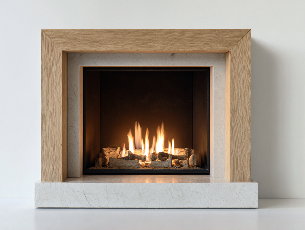 Kamin Holzwerkstoff Marmoroptik 130x45x75 cm Natur-Weiß - Standkamin - Modernes Design für Wohnzimmer-Sazoahome