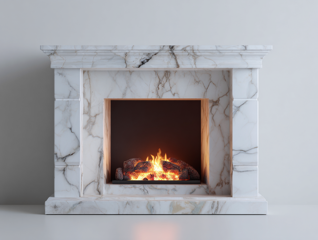 Kamin Marmoroptik 130x40x95 cm Weiß - Standkamin - Modernes Design für Wohnzimmer-Sazoahome