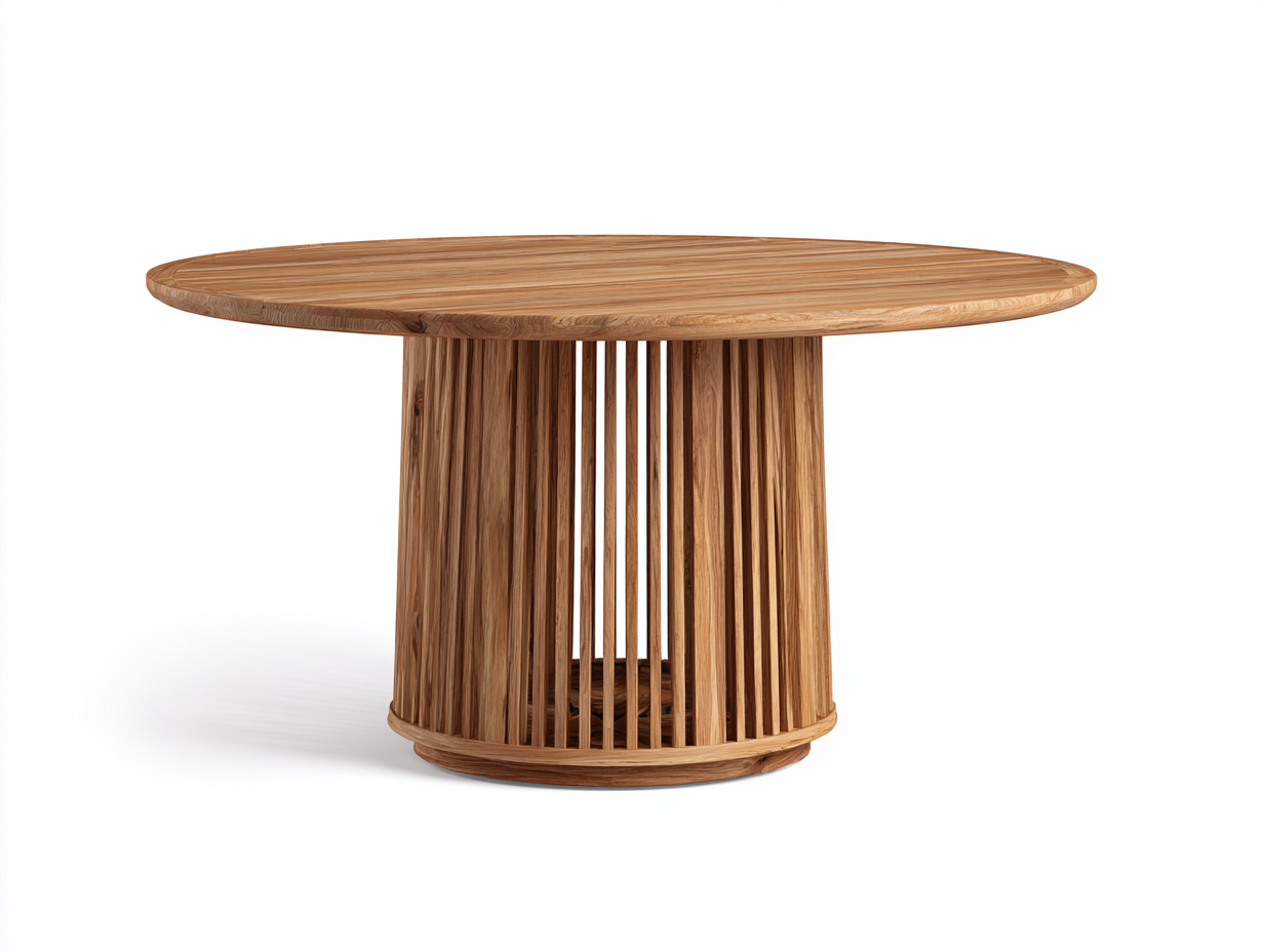 Gartentisch Holz Rund 130x130x75 cm Natur - Esstisch mit Lamellenfuß - Modernes Design für Garten Terrasse-Sazoahome
