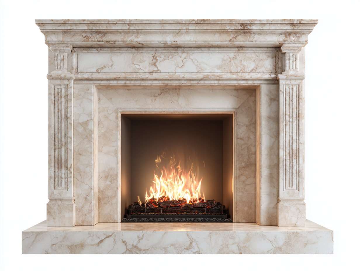 Kamin Marmoroptik 140x45x100 cm Beige - Standkamin - Klassisches Design für Wohnzimmer-Sazoahome
