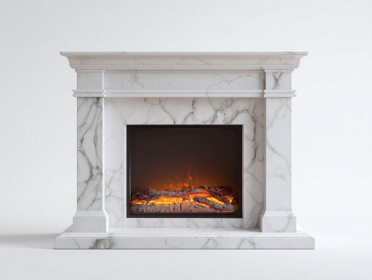 Kamin Marmoroptik 135x45x100 cm Weiß - Standkamin - Klassisches Design für Wohnzimmer-Sazoahome