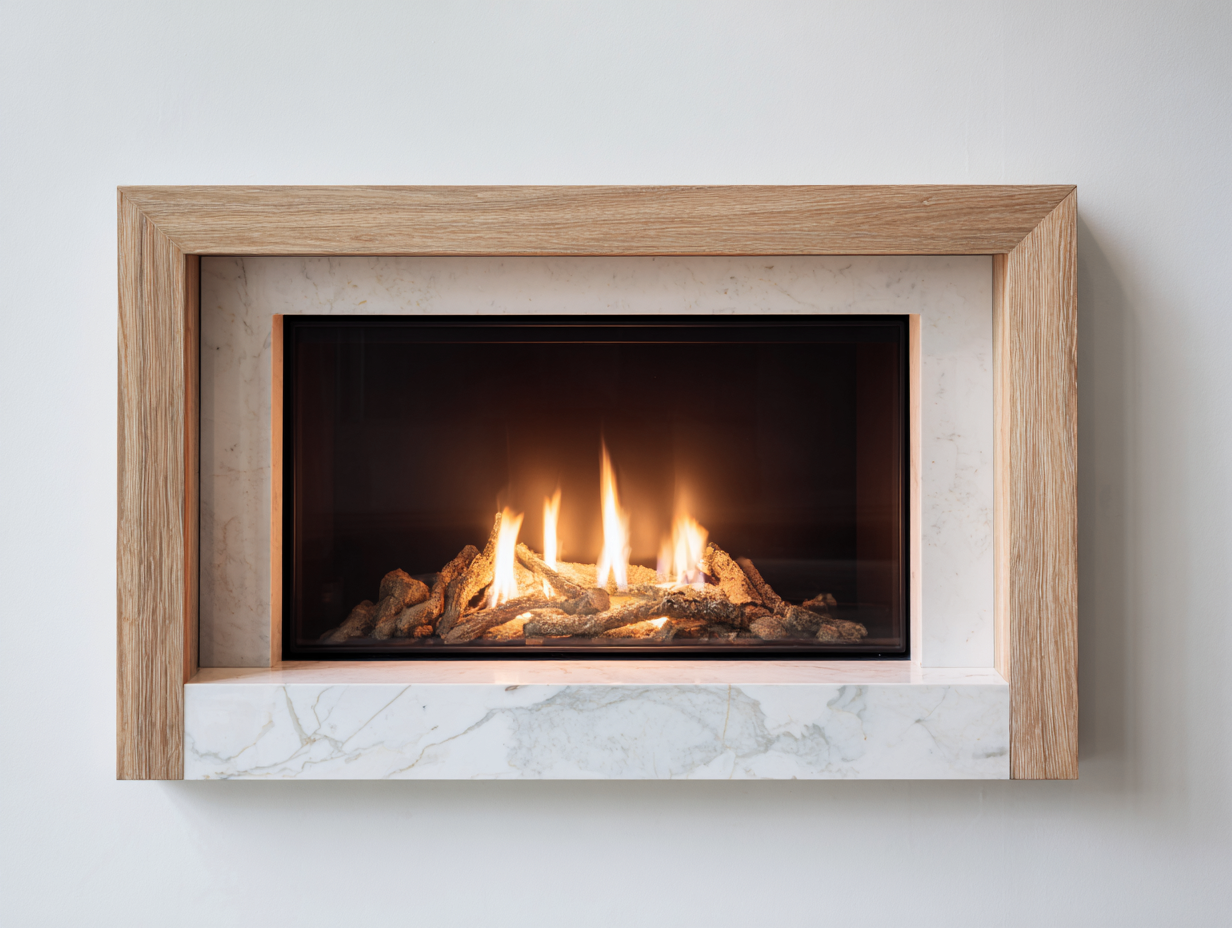 Kamin Holzwerkstoff Marmoroptik 120x40x70 cm Natur-Weiß - Wandmontage - Modernes Design für Wohnzimmer-Sazoahome