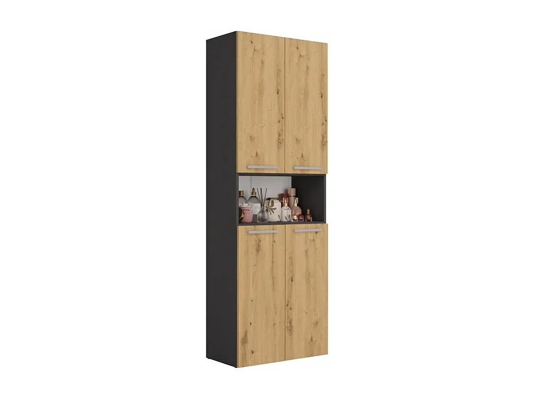 Hochschrank für Badezimmer in Anthrazit/Dub Eiche, 60x30x174 cm-Livavine