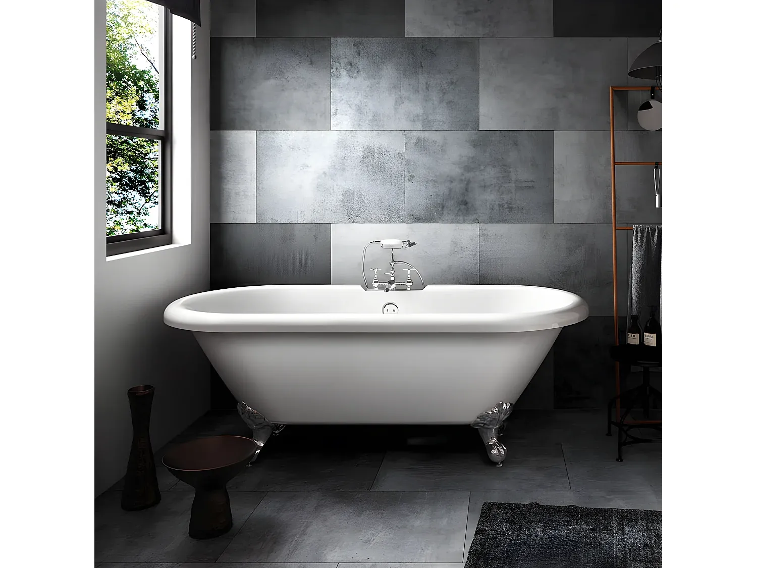 Freistehende Badewanne mit Füßen in Weiß 154 cm-Livavine