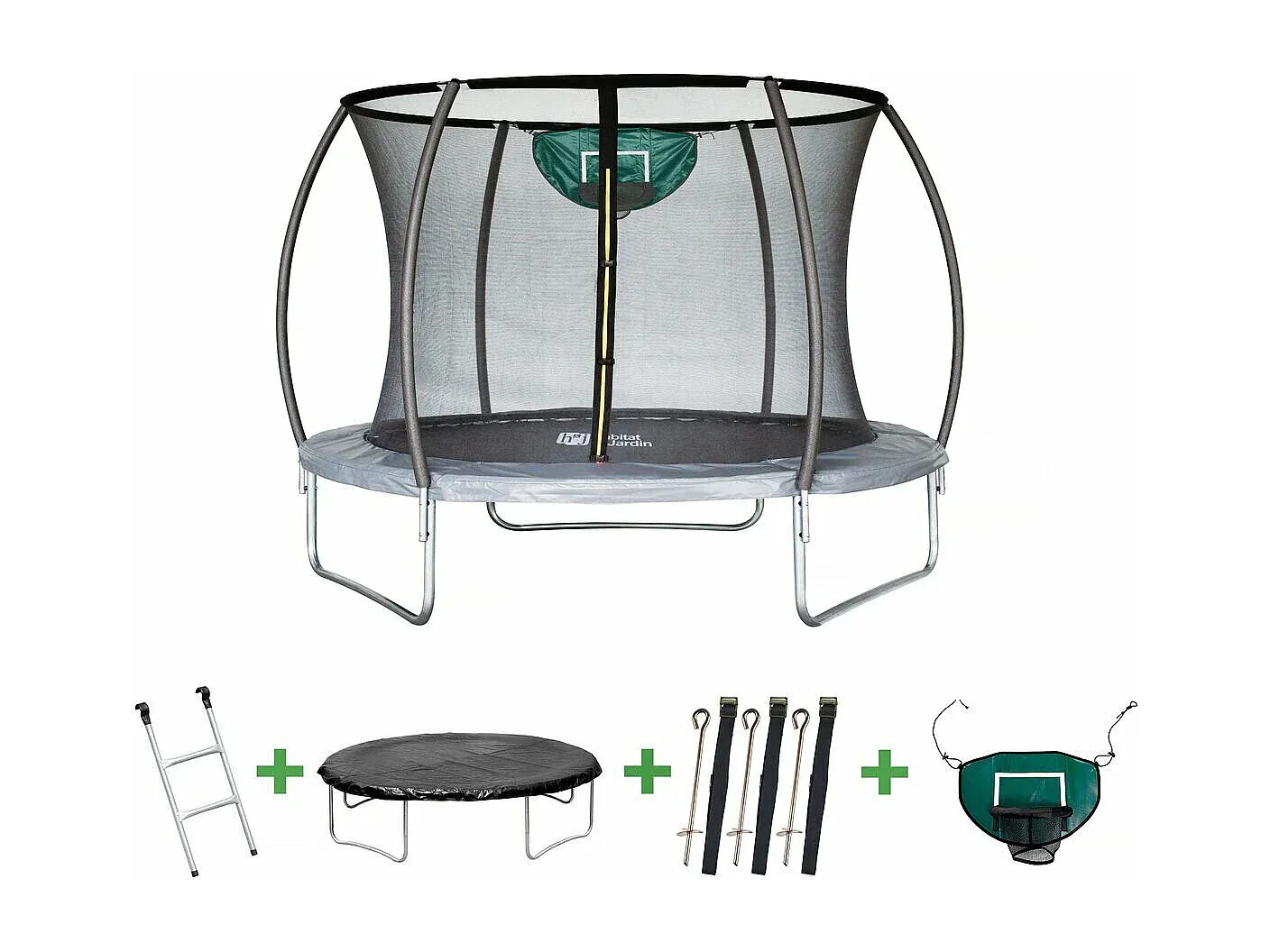 Trampolin mit Sicherheitsnetz und Basketballkorb 3,05 m - Grau-Livavine