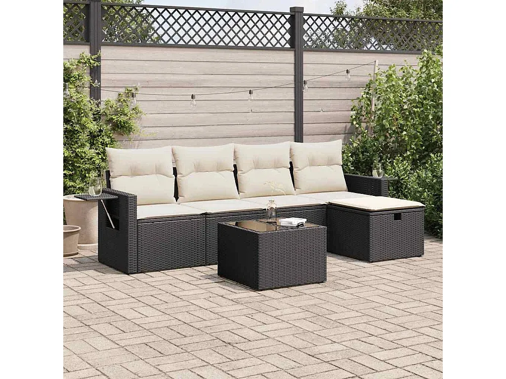 Moderne Garten-Lounge mit Kissen Schwarz Rattan-Livavine
