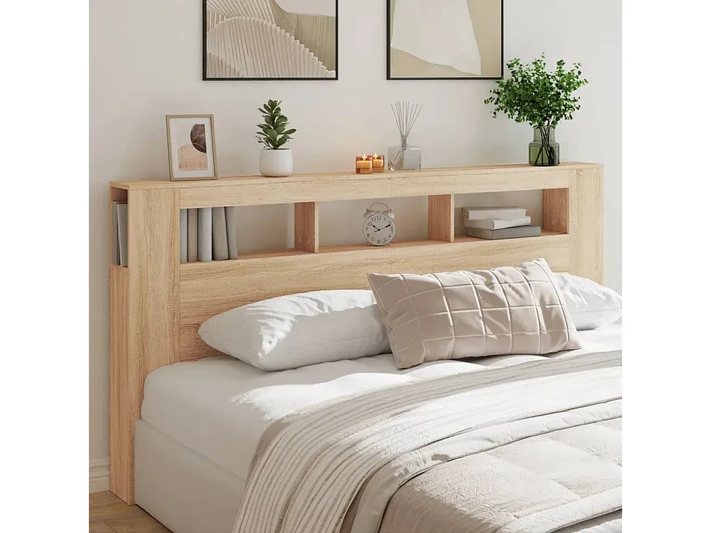 Holzwerkstoff Kopfteil mit LED 200x18,5x103,5 cm Eichenoptik-Livavine