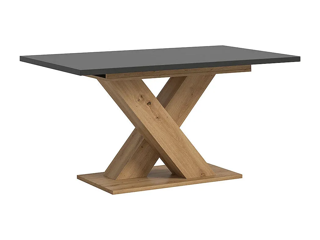 Moderner Ausziehtisch mit X-Gestell, 90x150/190 cm, Grau und Eiche-Dekor-Livavine