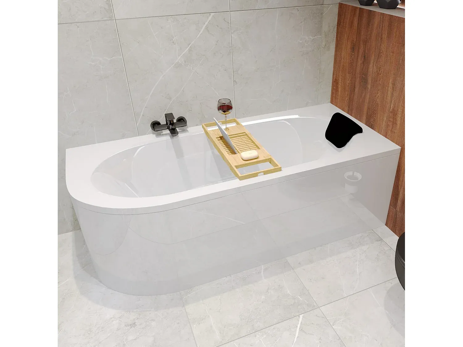 Eckbadewanne 180x80 mit Ablage und Kopfstütze-Livavine