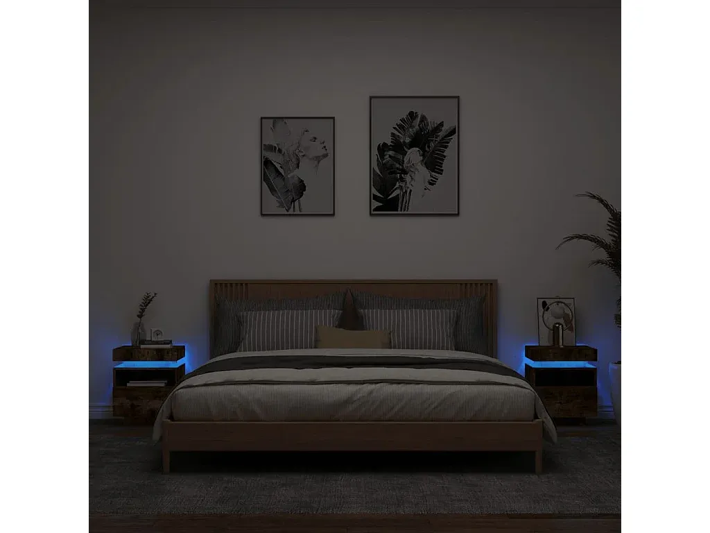 Moderne Nachttische mit LED und Stauraum, 2er-Set, Eichenoptik-Livavine