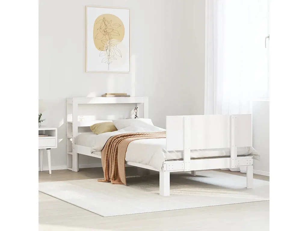 Weißes Bettgestell mit Kopfteil 90x200 cm-Livavine