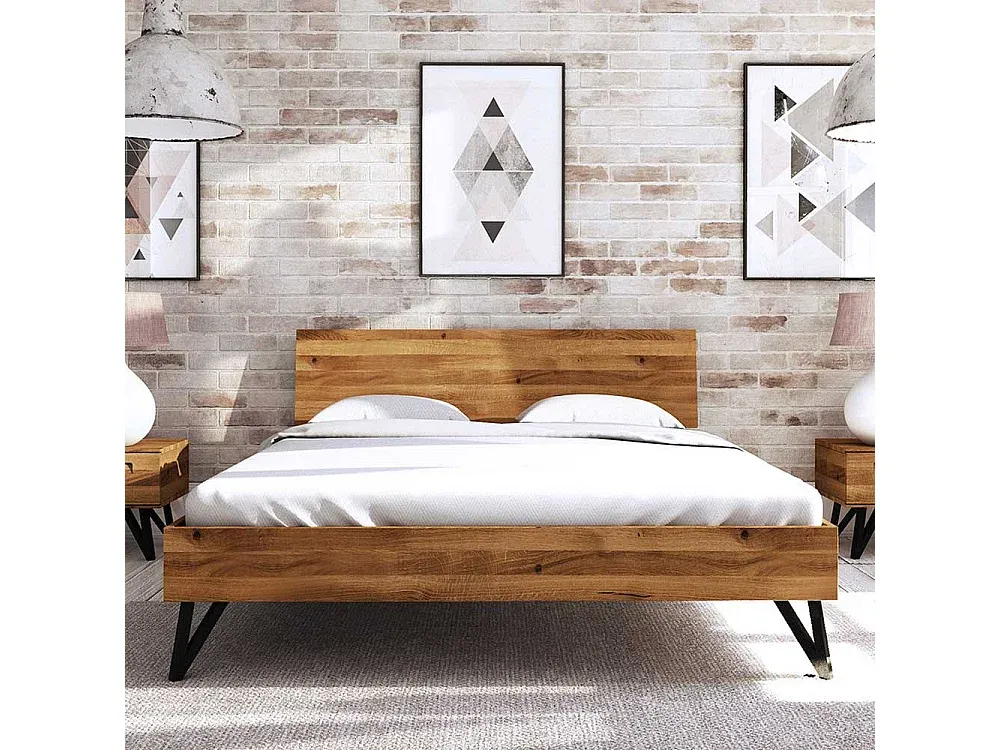 Massivholzbett aus Wildeiche mit Stahldetails im modernen Design-Livavine