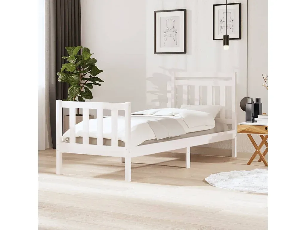 Hochwertiges Einzelbett aus Massivholz in Weiß 90x190 cm-Livavine