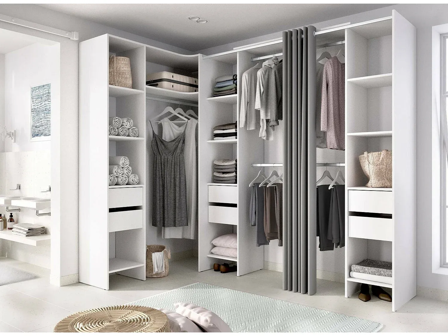 Großer Kleiderschrank für das Schlafzimmer, Garderobenschrank, 234x141x205 cm, Weiß-Livavine