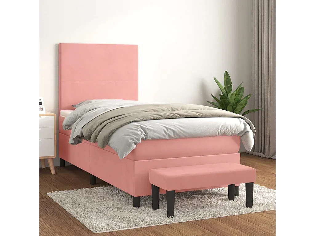 Polsterbett mit Matratze, Schlafzimmermöbel 90x190 cm in Rosa Samt-Livavine