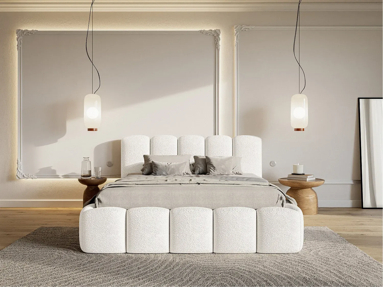 Komfortables Polsterbett mit Stauraum in Creme 140x200 cm-Livavine
