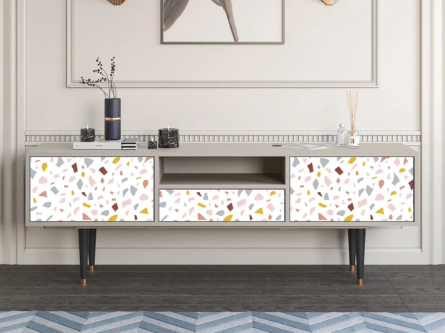 Moderner TV-Schrank mit Marmordesign, Sandfarben-Livavine