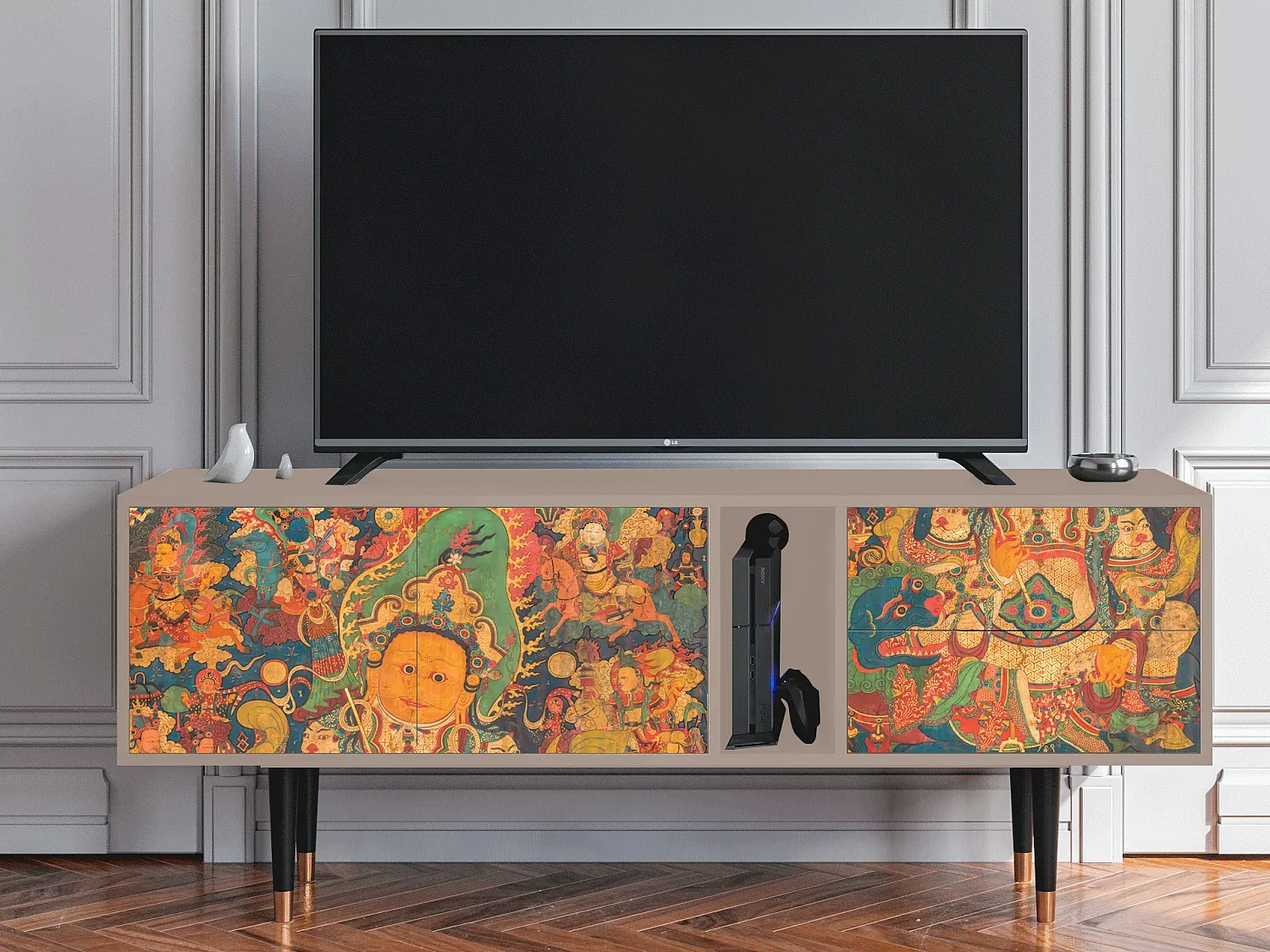Moderner Fernsehtisch mit Stauraum, 170x69x48 cm, Latte-Livavine