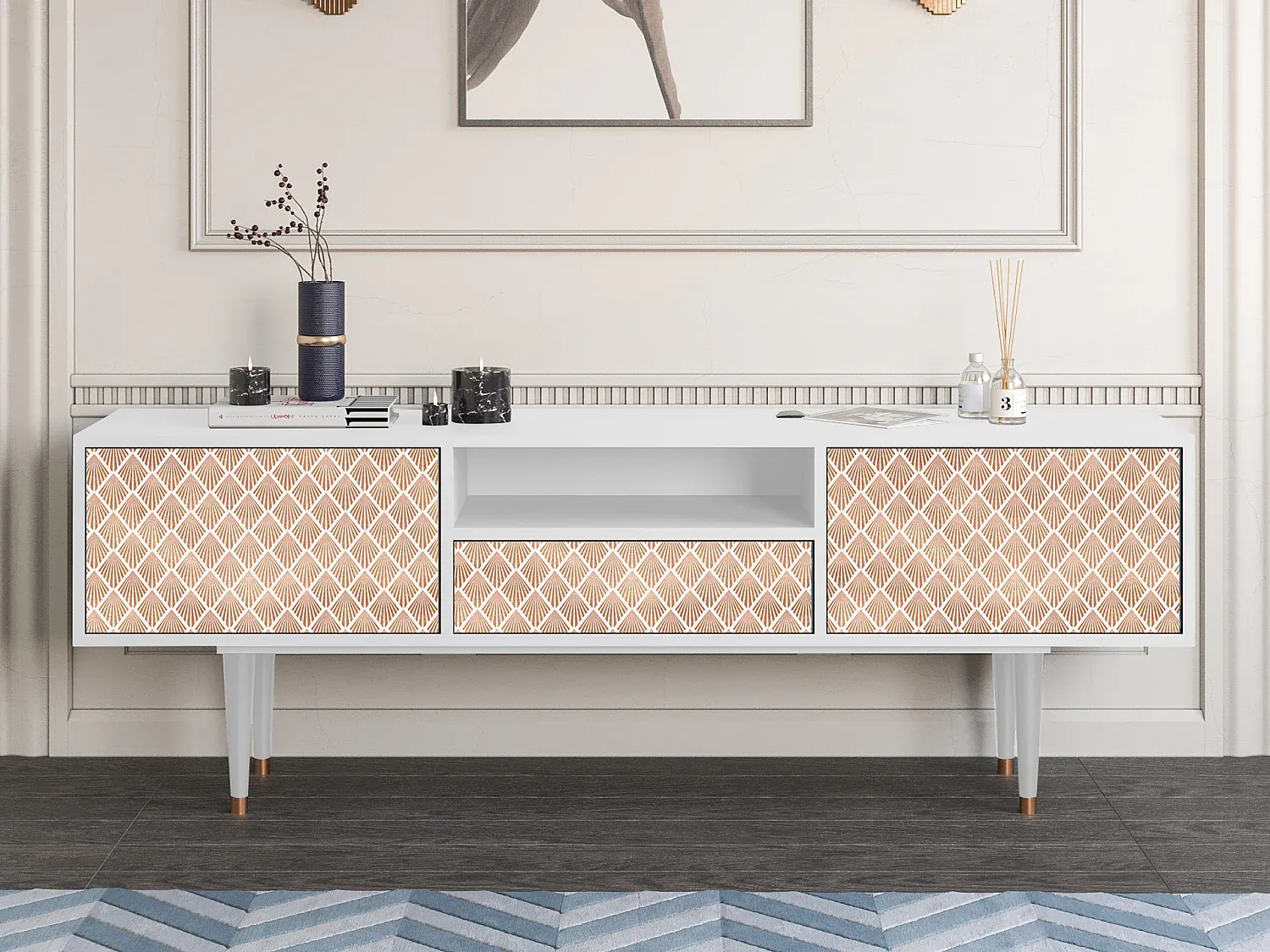 Moderner TV-Schrank in Pastell Sunrise und Weiß, 170x59x41 cm-Livavine