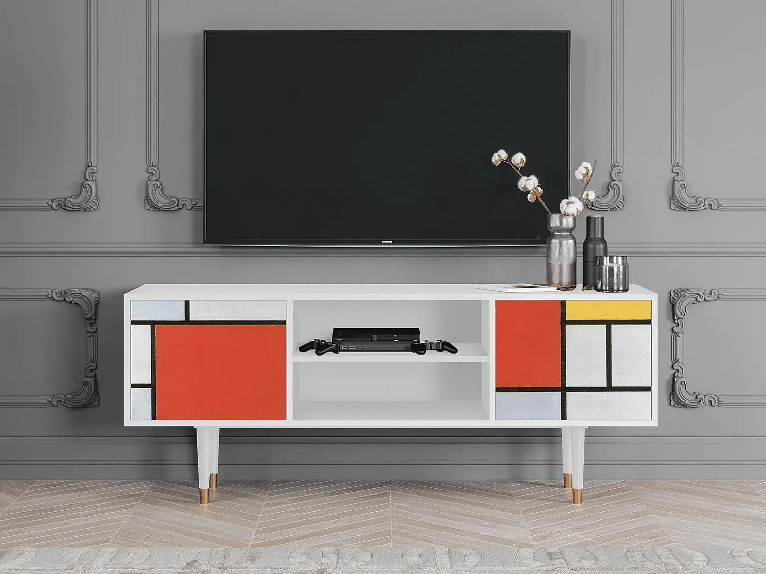 Moderner TV-Schrank in Weiß, 170x69x48 cm-Livavine