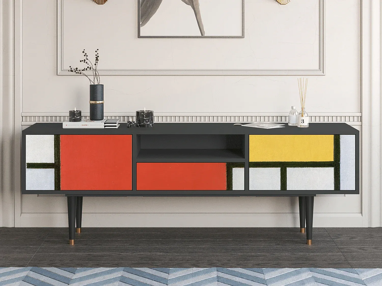 Moderner TV-Schrank mit Stauraum, Anthrazit-Livavine