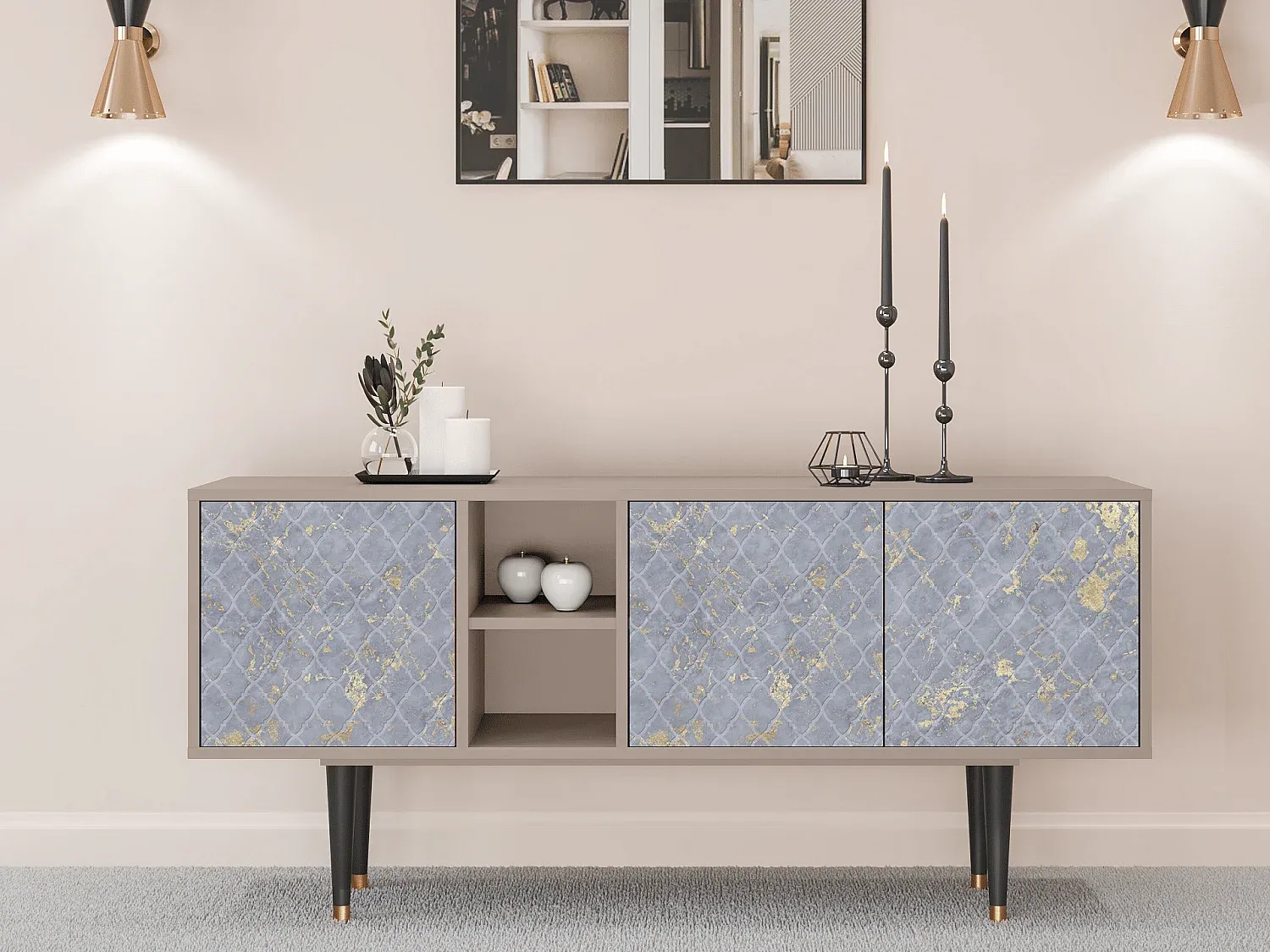 Moderner Fernsehschrank mit Stauraum - Golden Smoke und Latte-Livavine