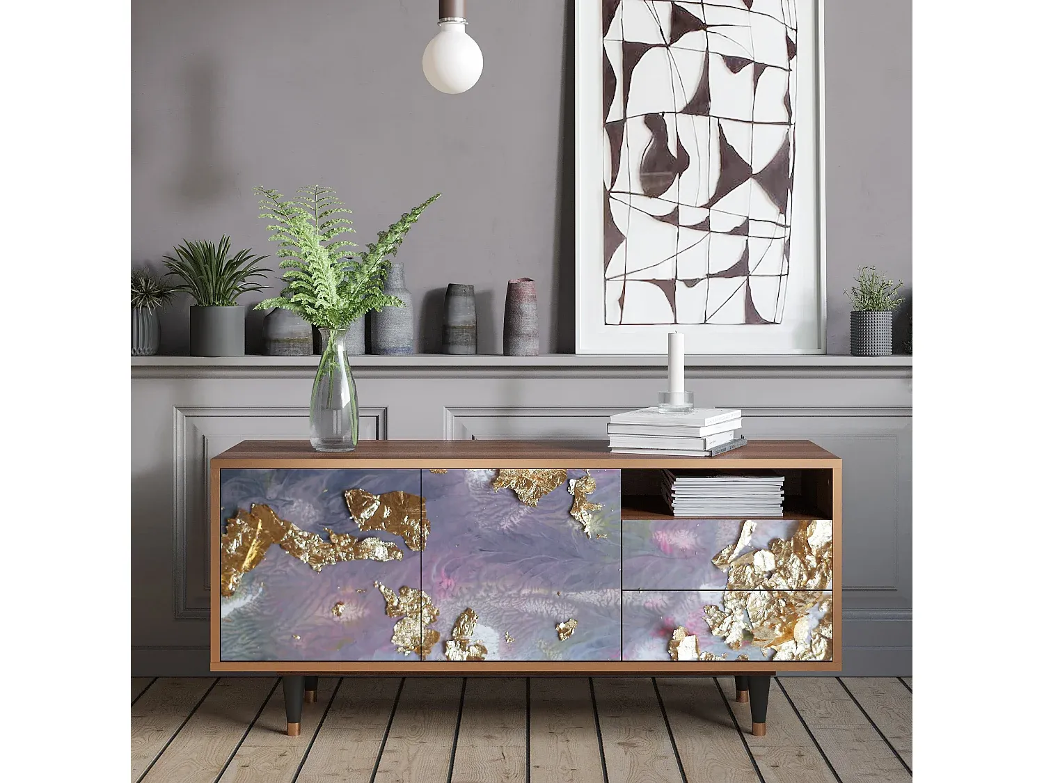 Eleganter TV-Schrank mit Walnussdekor, 125x56x41 cm-Livavine