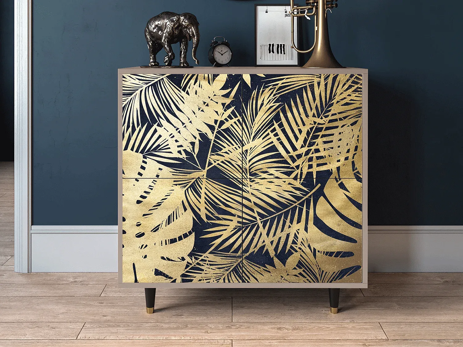 Breites Sideboard im Dschungel-Design, Holzoptik-Livavine