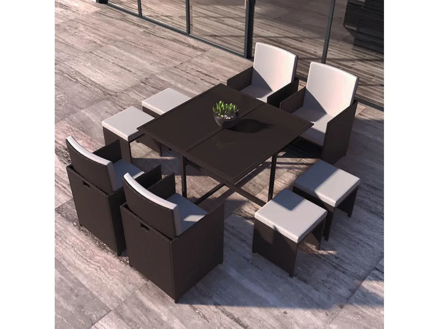 Rattan Gartenmöbel-Set für 8 Personen in Braun-Weiß-Livavine