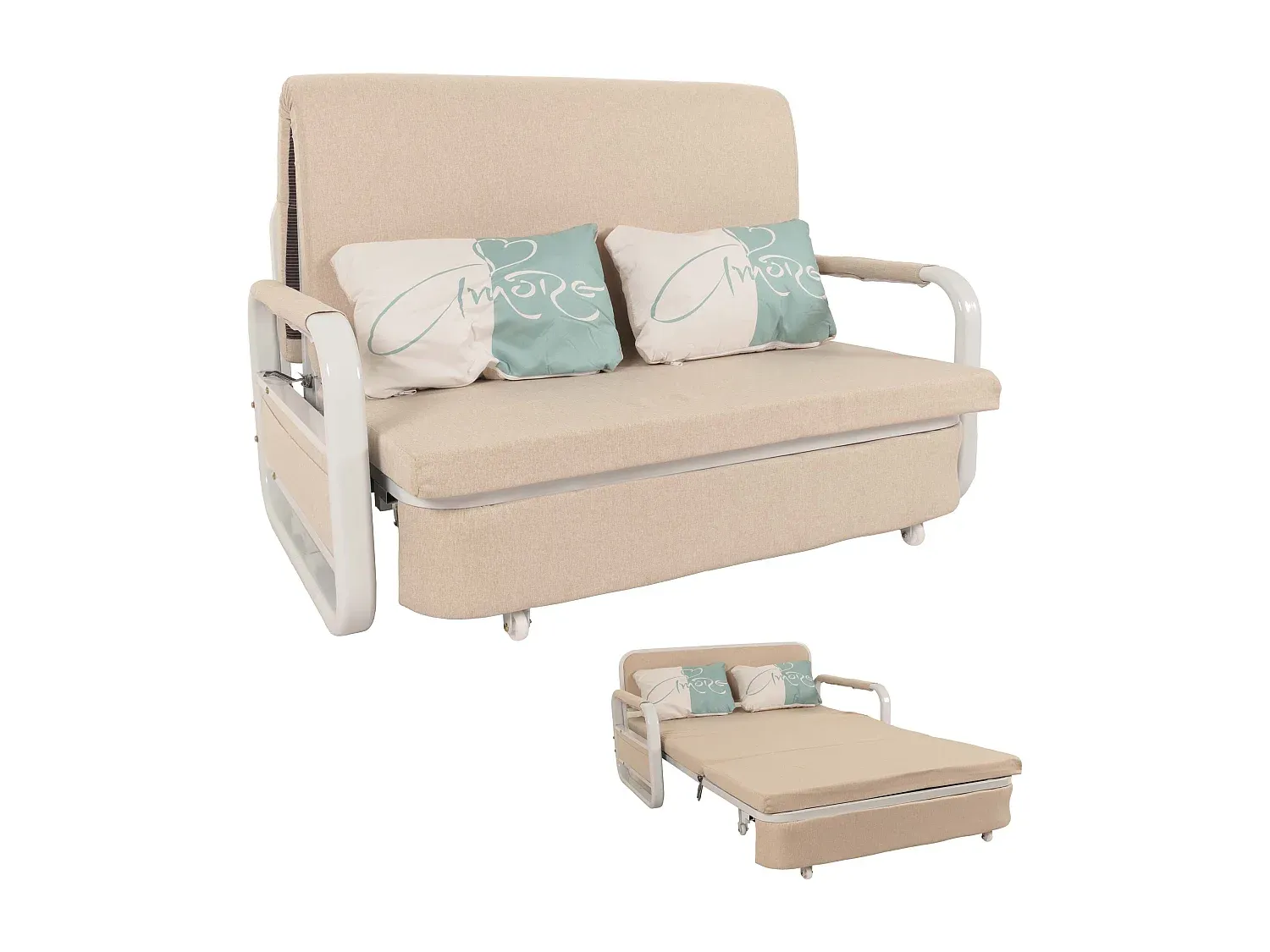 Bequemes Schlafsofa in Beige mit Stoffbezug-Livavine