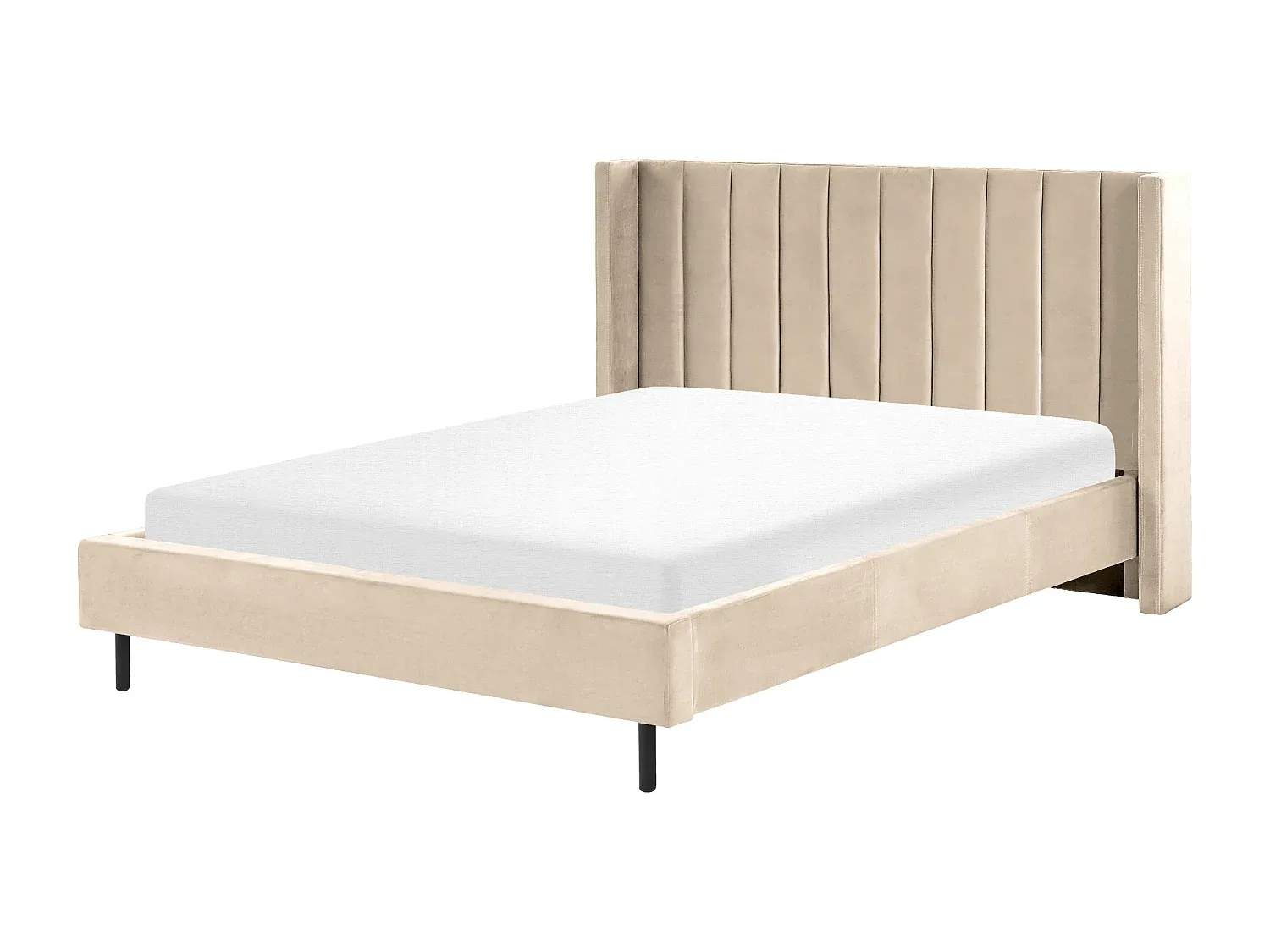 Beiges Polsterbett aus Samtstoff mit Lattenrost 160 x 200 cm-Livavine