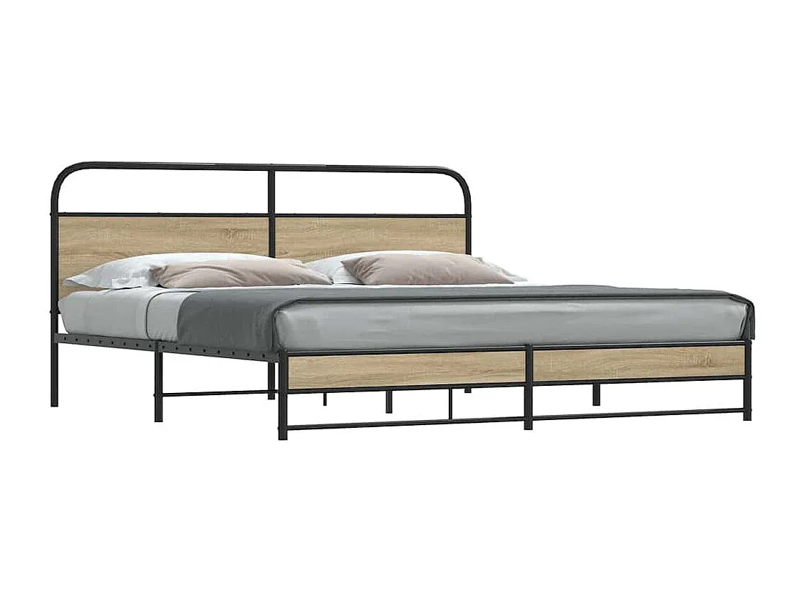 Doppelbett aus Metall in Räuchereiche 180x200 cm-Livavine