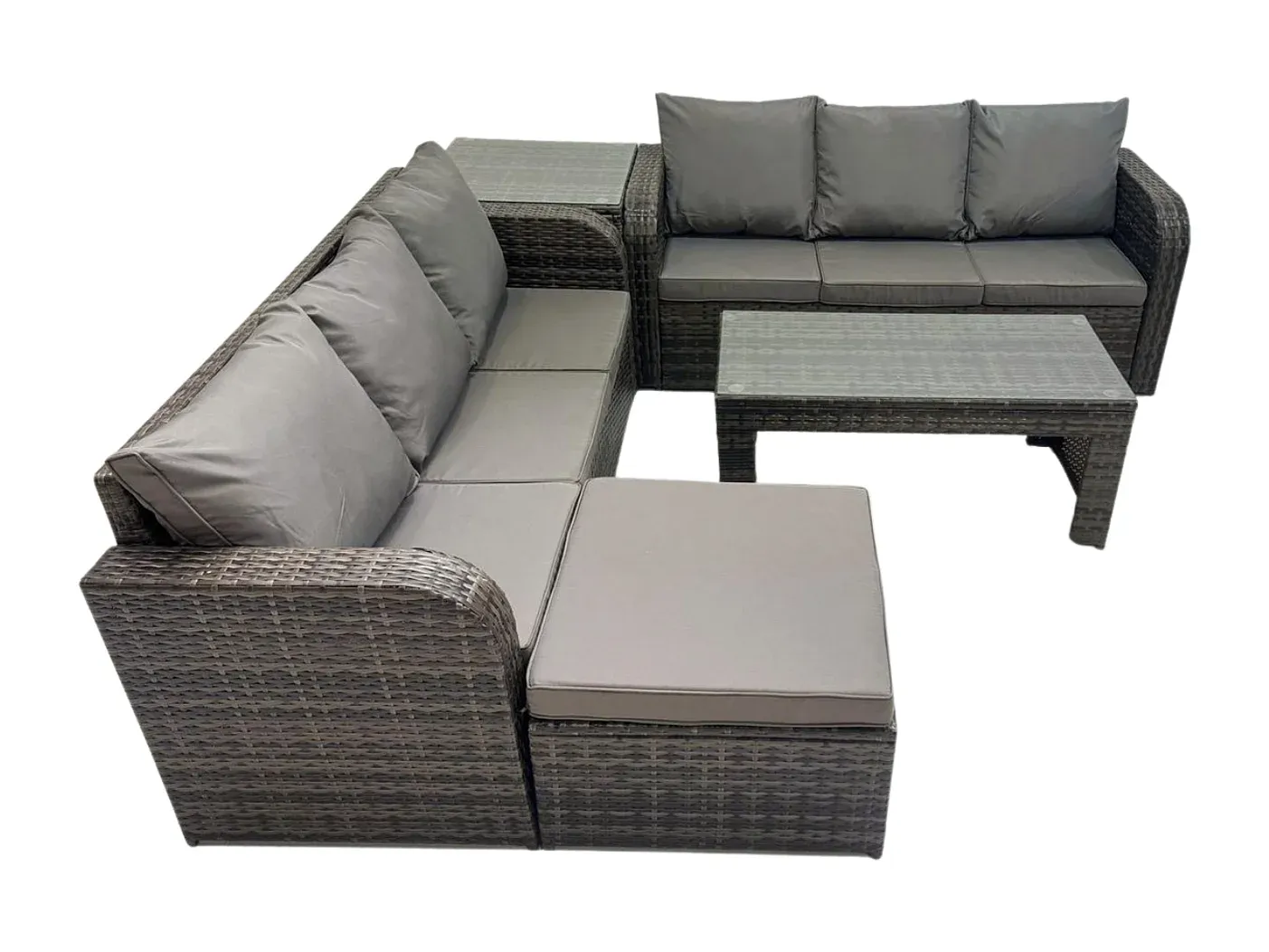 Polyrattan Gartenmöbel Set mit Tisch und Hockern, 3-Sitzer Sofa, Dunkelgrau-Livavine