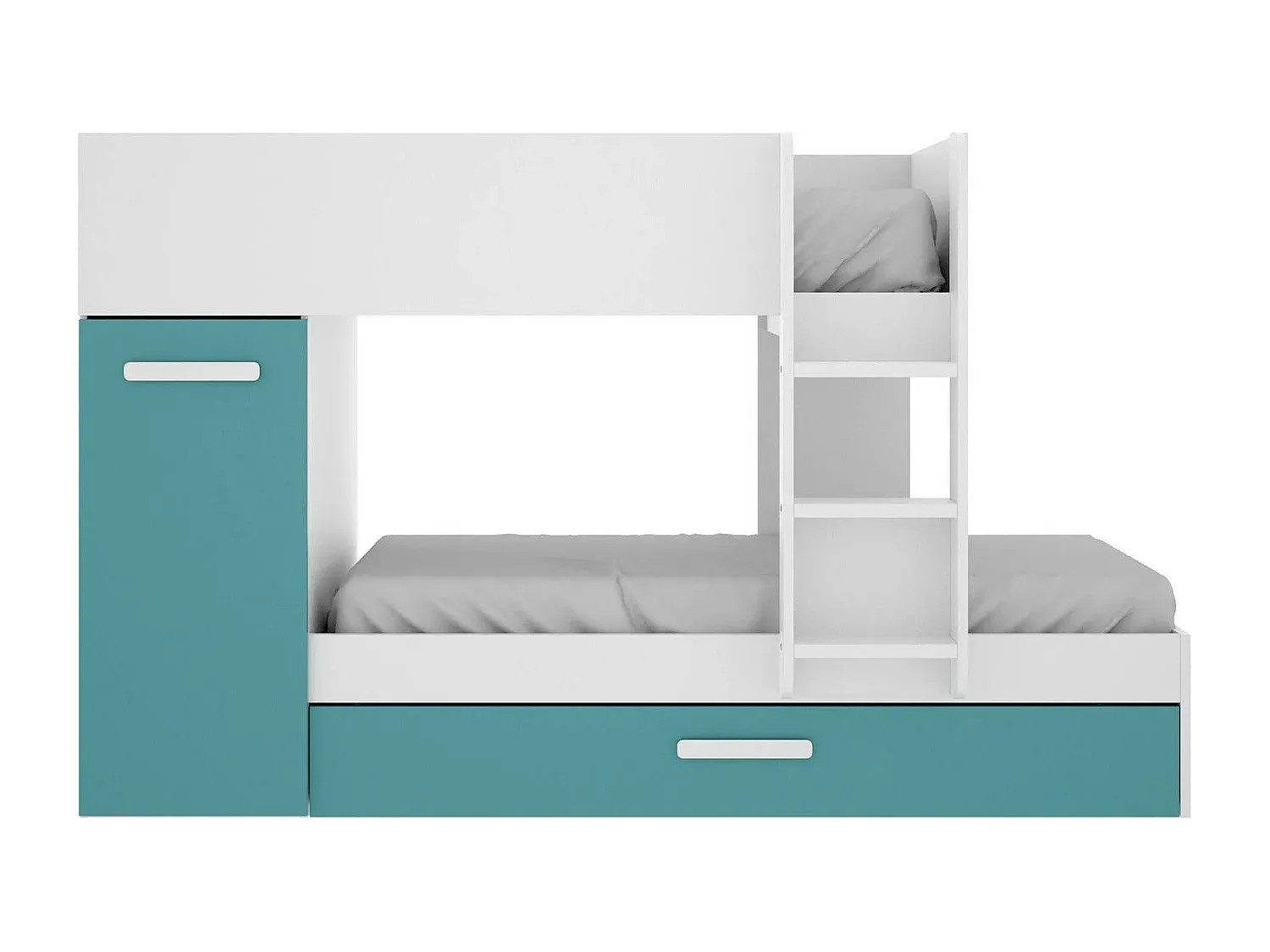 Kinderzimmer-Hochbett, platzsparendes Design, hellblau-weiß-Livavine