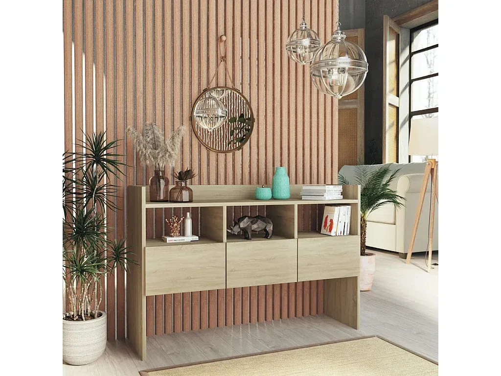 Moderner Sideboard aus Holzwerkstoff in Sonoma-Eiche, 105x30x70 cm-Livavine