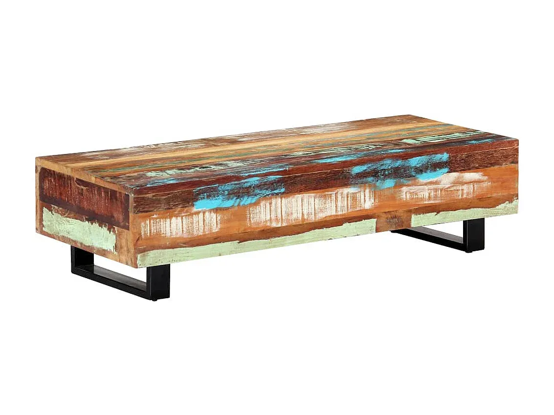 Rechteckiger Couchtisch aus Altholz und Stahl, 120x50x30 cm-Livavine