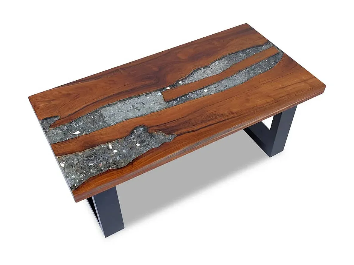 Moderner Couchtisch aus Teakholz und Harz 100x50 cm-Livavine