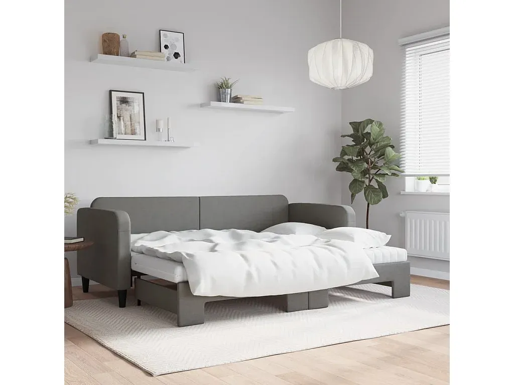 Ausziehbares Tagesbett mit Matratzen, Dunkelgrau, 80x200 cm, Stoff-Livavine