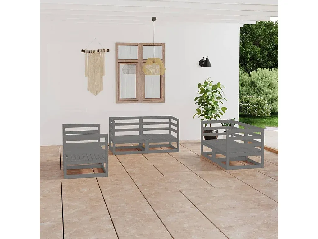 6-teilige Gartenmöbel-Sitzgruppe aus Massivholz Kiefer in Grau-Livavine