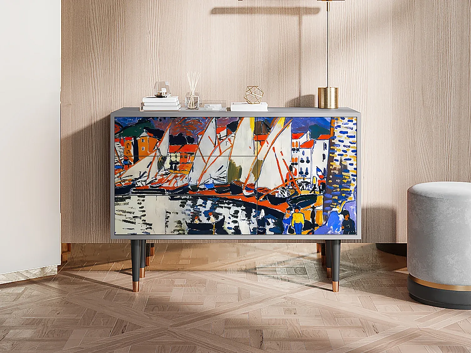 Moderner Sideboard mit Viel Stauraum, Grau-Livavine