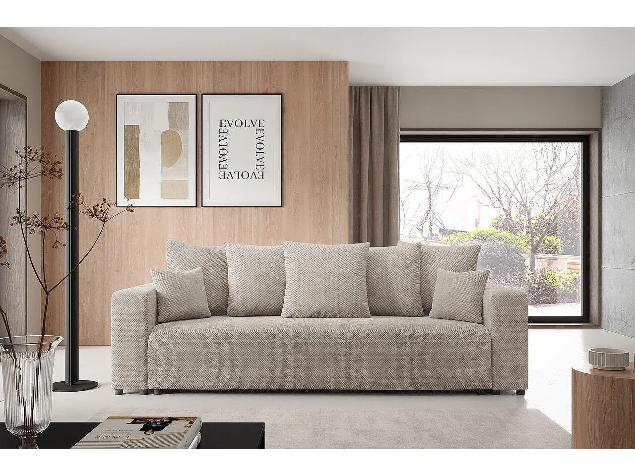 Bequemes Schlafsofa mit Stauraum in Beige-Livavine