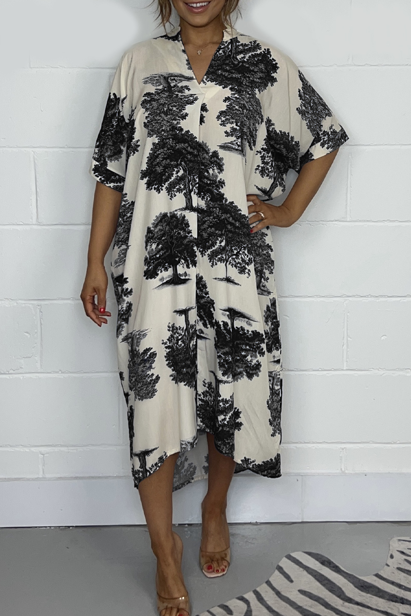 Tree Printed Oversize Midi Dress